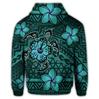 Hawaii Mix Polynesian Turtle Plumeria Zip Hoodie Nick Style Turquoise - Polynesian Pride