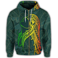 Hawaii Monstera Kalo Hula Girl Kanaka Maoli Zip Hoodie - Polynesian Pride