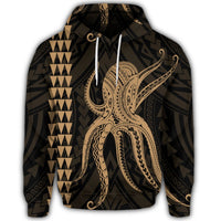 Hawaiian Octopus KaKau Polynesian Hoodie Gold - Polynesian Pride