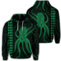 Hawaiian Octopus KaKau Polynesian Hoodie Green Unisex Art - Polynesian Pride