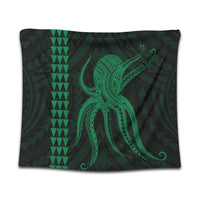 Hawaii Octopus KaKau Polynesian Tapestry - Green - AH Wall Tapestry Black - Polynesian Pride