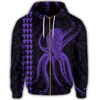 Hawaii Octopus KaKau Polynesian Zip Hoodie Purple - Polynesian Pride