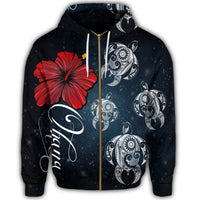 Hawaii Ohana Turtle Hibiscus Galaxy Zip Hoodie - Polynesian Pride