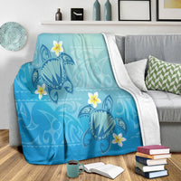Hawaii Plumeria Deep Blue Turtle Premium Blankets - AH - Polynesian Pride