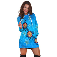Hawaii Plumeria Turtle In The Ocean Hoodie Dress - AH - John Style - Polynesian Pride