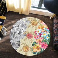 Hawaii Polynesian Flowers Swimming Turtles Round Carpet - AH - Polynesian Pride