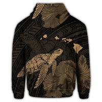 Hawaii Polynesian Hibiscus Turtle Map Zip Hoodie Gold - Polynesian Pride