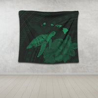 Hawaii Polynesian Hibiscus Turtle Map Tapestry Green - AH - Polynesian Pride