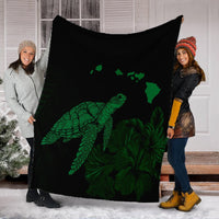 Hawaii Polynesian Hibiscus Turtle Map Premium Blankets Green - AH - Polynesian Pride