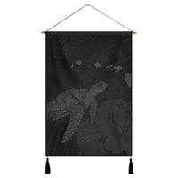 Hawaii Polynesian Hibiscus Turtle Map Hanging Poster Grey - AH Hanging Poster Cotton And Linen - Polynesian Pride