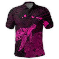 Hawaii Polynesian Hibiscus Turtle Map Polo Shirt Pink - Polynesian Pride