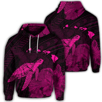 Hawaiian Polynesian Hibiscus Turtle Map Hoodie Pink Unisex Art - Polynesian Pride