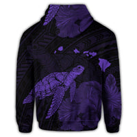 Hawaiian Polynesian Hibiscus Turtle Map Hoodie Purple - Polynesian Pride
