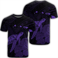 Hawaii Polynesian Hibiscus Turtle Map T Shirt Purple Unisex Black - Polynesian Pride