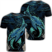 Hawaii Polynesian Honu Sea Hibiscus T Shirt Unisex Black - Polynesian Pride