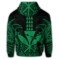 Hawaii Polynesian Zip Hoodie Kanaka Kakau Alan Style Green - Polynesian Pride