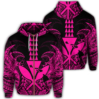 Hawaii Polynesian Zip Hoodie Kanaka Kakau Alan Style Pink Unisex Art - Polynesian Pride