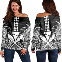 Hawaii Polynesian Kanaka Kakau Women's Off Shoulder Sweater - Alan Style White - AH Black - Polynesian Pride