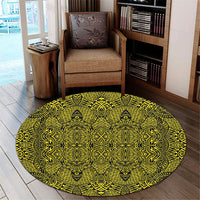 Hawaii Polynesian Lauhala Mix Yellow Round Carpet - AH Round Carpet Luxurious Plush - Polynesian Pride