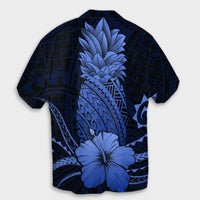 Hawaii Polynesian Pineapple Hibiscus Hawaiian Shirt - Blue - AH - Polynesian Pride