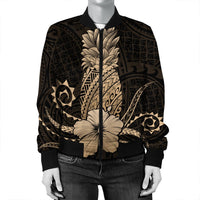 Hawaii Polynesian Pineapple Hibiscus Bomber Jacket - Gold - AH - Polynesian Pride
