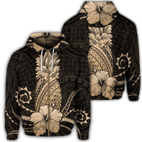 Hawaii Polynesian Zip Hoodie Pineapple Hibiscus Gold Unisex Art - Polynesian Pride