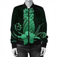 Hawaii Polynesian Pineapple Hibiscus Bomber Jacket - Green - AH - Polynesian Pride
