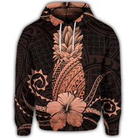 Hawaiian Polynesian Pineapple Hibiscus Hoodie Orange - Polynesian Pride