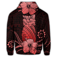 Hawaii Polynesian Zip Hoodie Pineapple Hibiscus Red - Polynesian Pride
