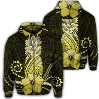 Hawaii Polynesian Zip Hoodie Pineapple Hibiscus Yellow Unisex Art - Polynesian Pride