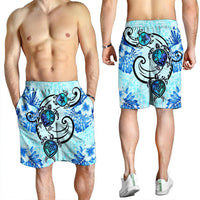 Hawaii Polynesian Plumeria Hibiscus Turtle Men's Shorts - AH - Jack Style - Blue - Polynesian Pride