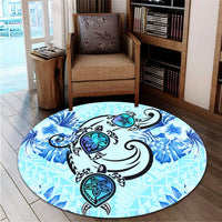 Hawaii Polynesian Plumeria Hibiscus Turtle Round Carpet - AH - Jack Style - Blue - Polynesian Pride
