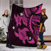 Hawaii Polynesian Turtle Hibiscus Premium Blankets - Pink - AH - Polynesian Pride