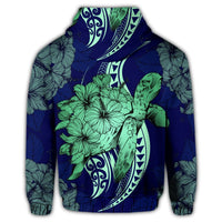 Hawaii Zip Hoodie Polynesian Turtle with Hibiscus - Polynesian Pride
