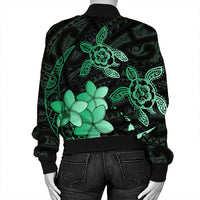 Hawaii Polynesian Turtle Plumeria Bomber Jacket - Pog Style Green - AH - Polynesian Pride