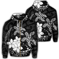 Hawaii Zip Hoodie Polynesian Turtle with Plumeria Pog Style White Unisex Art - Polynesian Pride