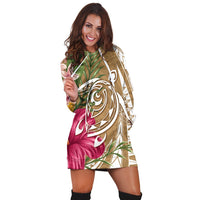 Hawaii Polynesian Turtle Tropical Hibiscus Plumeria Hoodie Dress - Gold - AH - Polynesian Pride