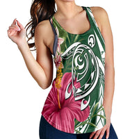 Hawaii Polynesian Turtle Tropical Hibiscus Plumeria Racerback Tank - Green - AH - Polynesian Pride