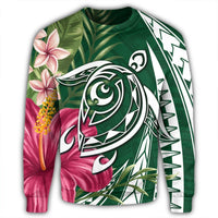 Hawaii Polynesian Turtle Tropical Hibiscus Plumeria Sweatshirt - Green - AH - Polynesian Pride