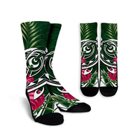 Hawaii Polynesian Turtle Tropical Hibiscus Plumeria Crew Socks - Green - AH Crew Socks White - Polynesian Pride
