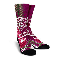 Hawaii Polynesian Turtle Tropical Hibiscus Plumeria Crew Socks - Pink - AH - Polynesian Pride