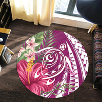 Hawaii Polynesian Turtle Tropical Hibiscus Plumeria Round Carpet - Pink - AH - Polynesian Pride