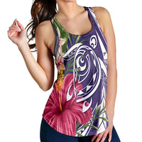 Hawaii Polynesian Turtle Tropical Hibiscus Plumeria Racerback Tank - Purple - AH - Polynesian Pride