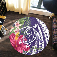 Hawaii Polynesian Turtle Tropical Hibiscus Plumeria Round Carpet - Purple - AH - Polynesian Pride