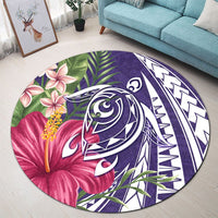 Hawaii Polynesian Turtle Tropical Hibiscus Plumeria Round Carpet - Purple - AH - Polynesian Pride