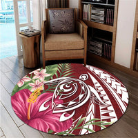 Hawaii Polynesian Turtle Tropical Hibiscus Plumeria Round Carpet - Red - AH - Polynesian Pride