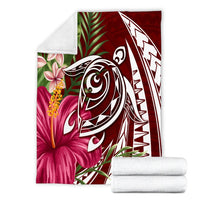 Hawaii Polynesian Turtle Tropical Hibiscus Plumeria Premium Blankets - Red - AH - Polynesian Pride