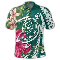 Hawaii Polynesian Turtle Tropical Hibiscus Plumeria Polo Shirt Turquoise - Polynesian Pride