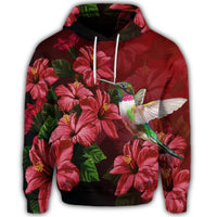 Hawaiian Red Hibiscus Humming Bird Hoodie - Polynesian Pride
