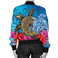 Hawaii Sea Turtle Hibiscus Coconut Tree Bomber Jacket - AH - Polynesian Pride